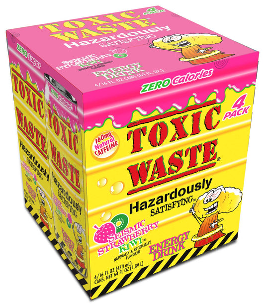 Toxic Waste Energy Drinks, Strawberry Kiwi, 16oz Cans, 4ct