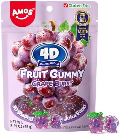 Amos x 4D Fruit Gummy Juicy Burst Grape 2.2oz, 6ct