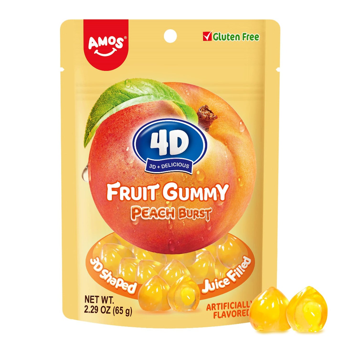 Amos x 4D Fruit Gummy Juicy Burst Peach 2.2oz, 6ct