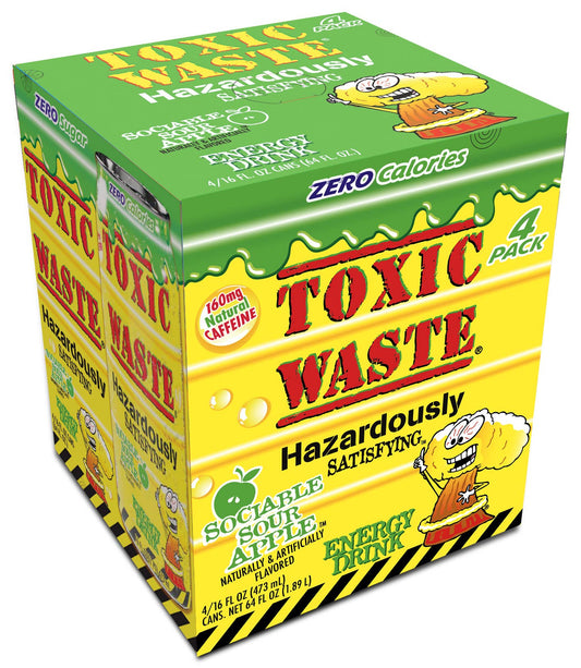 Toxic Waste Energy Drinks, Green Apple, 16oz Cans, 4ct