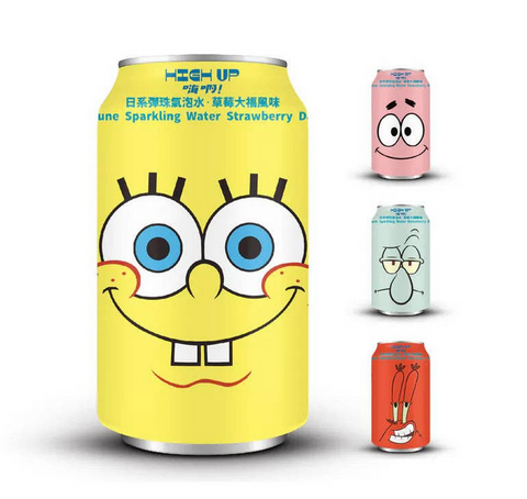 High Up Spongebob Squarepants Ramune Sparkling Water - Strawberry Daifuku Flavor (330ml) (China) 6-Pack