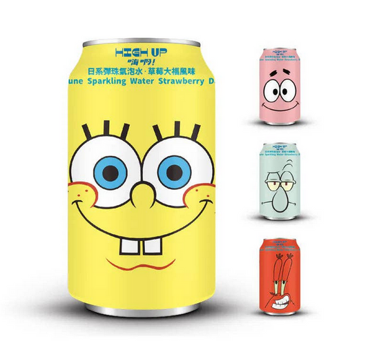 High Up Spongebob Squarepants Ramune Sparkling Water - Strawberry Daifuku Flavor (330ml) (China) 6-Pack