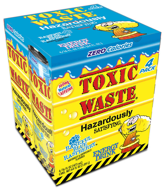 Toxic Waste Energy Drinks, Blue Raspberry, 16oz Cans, 4ct