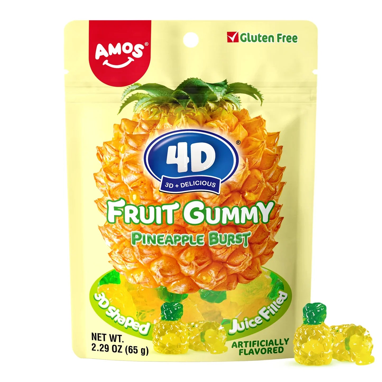 Amos x 4D Fruit Gummy Juicy Burst Pineapple 2.2oz, 6ct