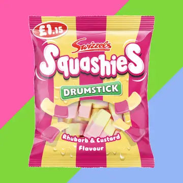 Swizzels Squashies Drumstick Rhubarb and Custard (120g)(UK) - Soft, Foamy Candy Delights(6ct)